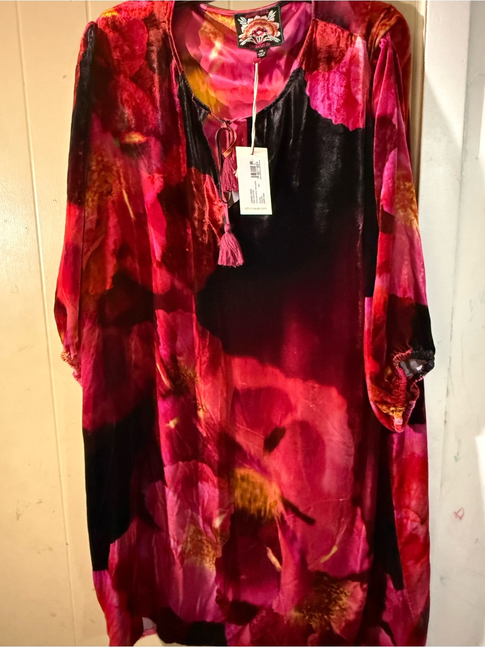 Johnny Was Velvet Floral Tunic in Fuchsia, Black and Gold